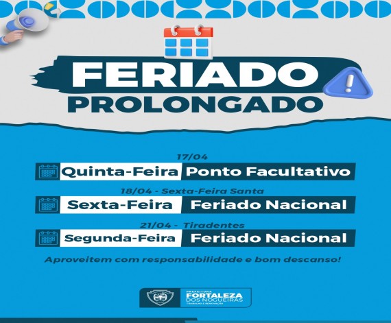 Atenção, população! Informamos que, devido ao feriado prolongado, não haverá expediente na Pref...